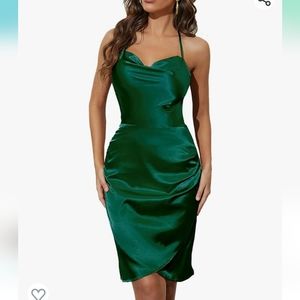 Green satin dress